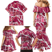 Hawaii Japanese Culture Pink Family Matching Mermaid Dress and Hawaiian Shirt Spring Cranes Aloha Pattern