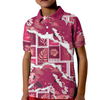 Hawaii Japanese Culture Pink Kid Polo Shirt Spring Cranes Aloha Pattern LT01 Kid Pink - Polynesian Pride