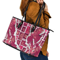 Hawaii Japanese Culture Pink Leather Tote Bag Spring Cranes Aloha Pattern LT01 - Polynesian Pride