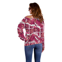 Hawaii Japanese Culture Pink Off Shoulder Sweater Spring Cranes Aloha Pattern LT01 - Polynesian Pride