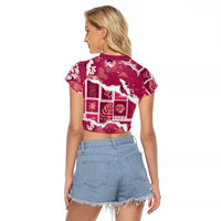 Hawaii Japanese Culture Pink Raglan Cropped T Shirt Spring Cranes Aloha Pattern LT01 - Polynesian Pride