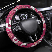 Hawaii Japanese Culture Pink Steering Wheel Cover Spring Cranes Aloha Pattern LT01 Universal Fit Pink - Polynesian Pride