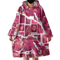 Hawaii Japanese Culture Pink Wearable Blanket Hoodie Spring Cranes Aloha Pattern LT01 - Polynesian Pride