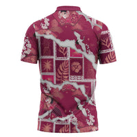 Hawaii Japanese Culture Pink Zipper Polo Shirt Spring Cranes Aloha Pattern LT01 - Polynesian Pride