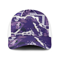 Hawaii Japanese Culture Purple Baseball Net Cap Spring Cranes Aloha Pattern LT01 One Size White Purple - Polynesian Pride