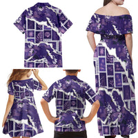 Hawaii Japanese Culture Purple Family Matching Off Shoulder Maxi Dress and Hawaiian Shirt Spring Cranes Aloha Pattern