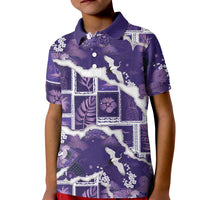 Hawaii Japanese Culture Purple Kid Polo Shirt Spring Cranes Aloha Pattern LT01 Kid Purple - Polynesian Pride