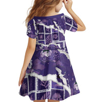Hawaii Japanese Culture Purple Kid Short Sleeve Dress Spring Cranes Aloha Pattern LT01 - Polynesian Pride