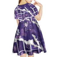Hawaii Japanese Culture Purple Kid Short Sleeve Dress Spring Cranes Aloha Pattern LT01 - Polynesian Pride
