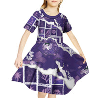 Hawaii Japanese Culture Purple Kid Short Sleeve Dress Spring Cranes Aloha Pattern LT01 - Polynesian Pride