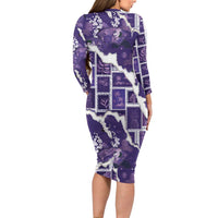 Hawaii Japanese Culture Purple Long Sleeve Bodycon Dress Spring Cranes Aloha Pattern LT01 - Polynesian Pride