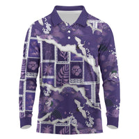 Hawaii Japanese Culture Purple Long Sleeve Polo Shirt Spring Cranes Aloha Pattern