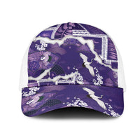 Hawaii Japanese Culture Purple Mesh Trucker Cap Spring Cranes Aloha Pattern LT01 One Size White Purple - Polynesian Pride