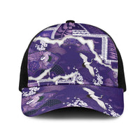 Hawaii Japanese Culture Purple Mesh Trucker Cap Spring Cranes Aloha Pattern LT01 One Size Black Purple - Polynesian Pride