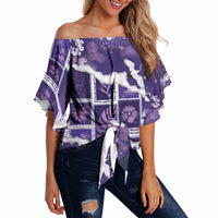 Hawaii Japanese Culture Purple Off Shoulder Wrap Waist Top Spring Cranes Aloha Pattern LT01 - Polynesian Pride