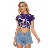 Hawaii Japanese Culture Purple Raglan Cropped T Shirt Spring Cranes Aloha Pattern LT01 Female Purple - Polynesian Pride