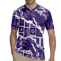 Hawaii Japanese Culture Purple Rugby Jersey Spring Cranes Aloha Pattern LT01 - Polynesian Pride