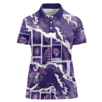 Hawaii Japanese Culture Purple Women Polo Shirt Spring Cranes Aloha Pattern LT01 Female Purple - Polynesian Pride