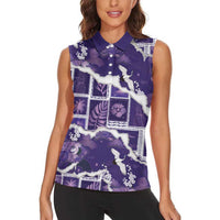 Hawaii Japanese Culture Purple Women Sleeveless Polo Shirt Spring Cranes Aloha Pattern LT01 - Polynesian Pride
