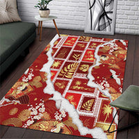 Hawaii Japanese Culture Red Area Rug Spring Cranes Aloha Pattern