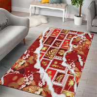 Hawaii Japanese Culture Red Area Rug Spring Cranes Aloha Pattern