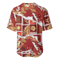 Hawaii Japanese Culture Red Baseball Jersey Spring Cranes Aloha Pattern LT01 - Polynesian Pride