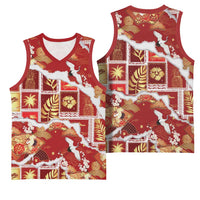 Hawaii Japanese Culture Red Basketball Jersey Spring Cranes Aloha Pattern LT01 - Polynesian Pride