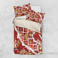 Hawaii Japanese Culture Red Bedding Set Spring Cranes Aloha Pattern LT01 US Twin 172cm x 218cm Red - Polynesian Pride