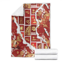 Hawaii Japanese Culture Red Blanket Spring Cranes Aloha Pattern LT01 - Polynesian Pride