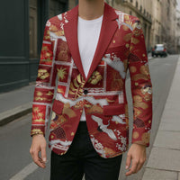 Hawaii Japanese Culture Red Blazer Spring Cranes Aloha Pattern LT01 - Polynesian Pride