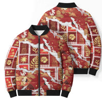 Hawaii Japanese Culture Red Bomber Puffer Jacket Spring Cranes Aloha Pattern LT01 - Polynesian Pride