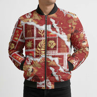 Hawaii Japanese Culture Red Bomber Puffer Jacket Spring Cranes Aloha Pattern LT01 - Polynesian Pride