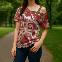 Hawaii Japanese Culture Red Cross Shoulder Shirt Spring Cranes Aloha Pattern LT01 - Polynesian Pride