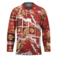 Hawaii Japanese Culture Red Hockey Jersey Spring Cranes Aloha Pattern LT01 Unisex Red - Polynesian Pride