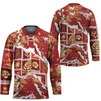 Hawaii Japanese Culture Red Hockey Jersey Spring Cranes Aloha Pattern LT01 - Polynesian Pride