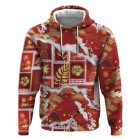 Hawaii Japanese Culture Red Hoodie Spring Cranes Aloha Pattern LT01 Pullover Hoodie Red - Polynesian Pride