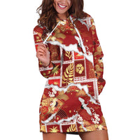 Hawaii Japanese Culture Red Hoodie Dress Spring Cranes Aloha Pattern LT01 Red - Polynesian Pride