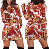 Hawaii Japanese Culture Red Hoodie Dress Spring Cranes Aloha Pattern LT01 - Polynesian Pride
