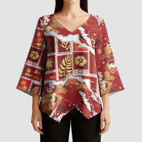 Hawaii Japanese Culture Red Kimono Sleeve Blouse Spring Cranes Aloha Pattern LT01 - Polynesian Pride