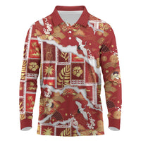 Hawaii Japanese Culture Red Long Sleeve Polo Shirt Spring Cranes Aloha Pattern LT01 Red - Polynesian Pride