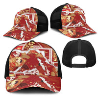 Hawaii Japanese Culture Red Mesh Trucker Cap Spring Cranes Aloha Pattern LT01 - Polynesian Pride