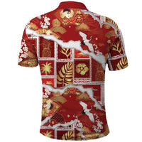 Hawaii Japanese Culture Red Polo Shirt Spring Cranes Aloha Pattern LT01 - Polynesian Pride