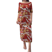 Hawaii Japanese Culture Red Puletasi Spring Cranes Aloha Pattern LT01 Long Dress Red - Polynesian Pride