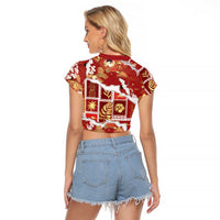 Hawaii Japanese Culture Red Raglan Cropped T Shirt Spring Cranes Aloha Pattern LT01 - Polynesian Pride