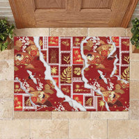 Hawaii Japanese Culture Red Rubber Doormat Spring Cranes Aloha Pattern LT01 Red - Polynesian Pride