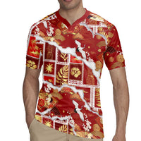 Hawaii Japanese Culture Red Rugby Jersey Spring Cranes Aloha Pattern LT01 - Polynesian Pride