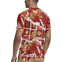 Hawaii Japanese Culture Red Rugby Jersey Spring Cranes Aloha Pattern LT01 - Polynesian Pride
