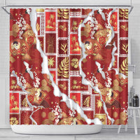 Hawaii Japanese Culture Red Shower Curtain Spring Cranes Aloha Pattern LT01 - Polynesian Pride