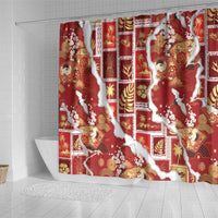 Hawaii Japanese Culture Red Shower Curtain Spring Cranes Aloha Pattern LT01 - Polynesian Pride