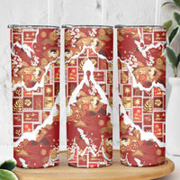 Hawaii Japanese Culture Red Skinny Tumbler Spring Cranes Aloha Pattern LT01 - Polynesian Pride